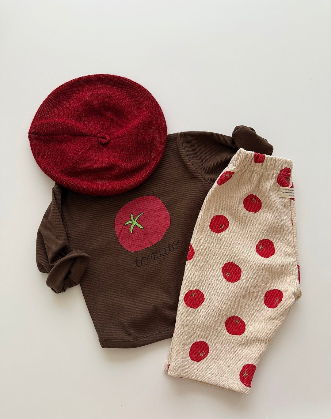 baby and toddler brown shirts and tomato pants