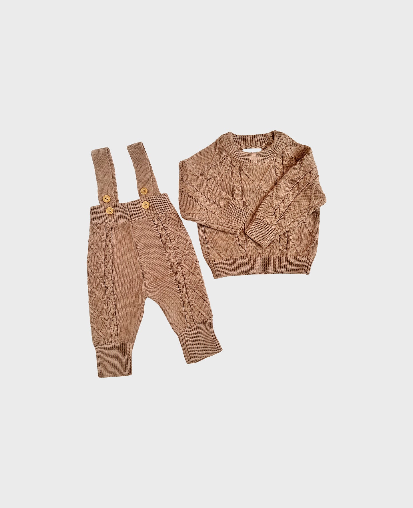 Brown color cable knit jumpsuit for babies for baby boy boutique clothing