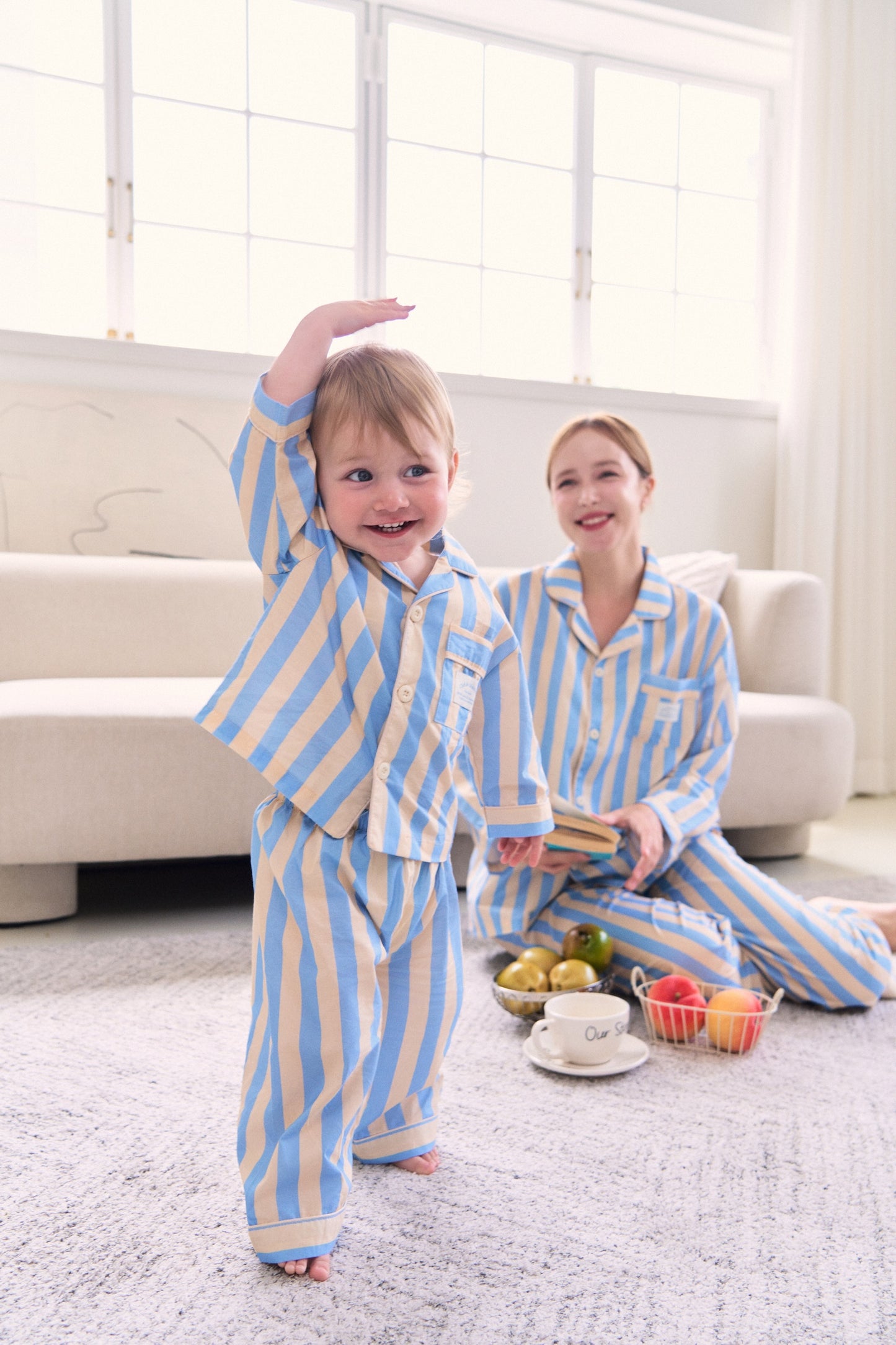 Mom and son matching outfits with relaxed-fit pajamas made from lightweight cotton