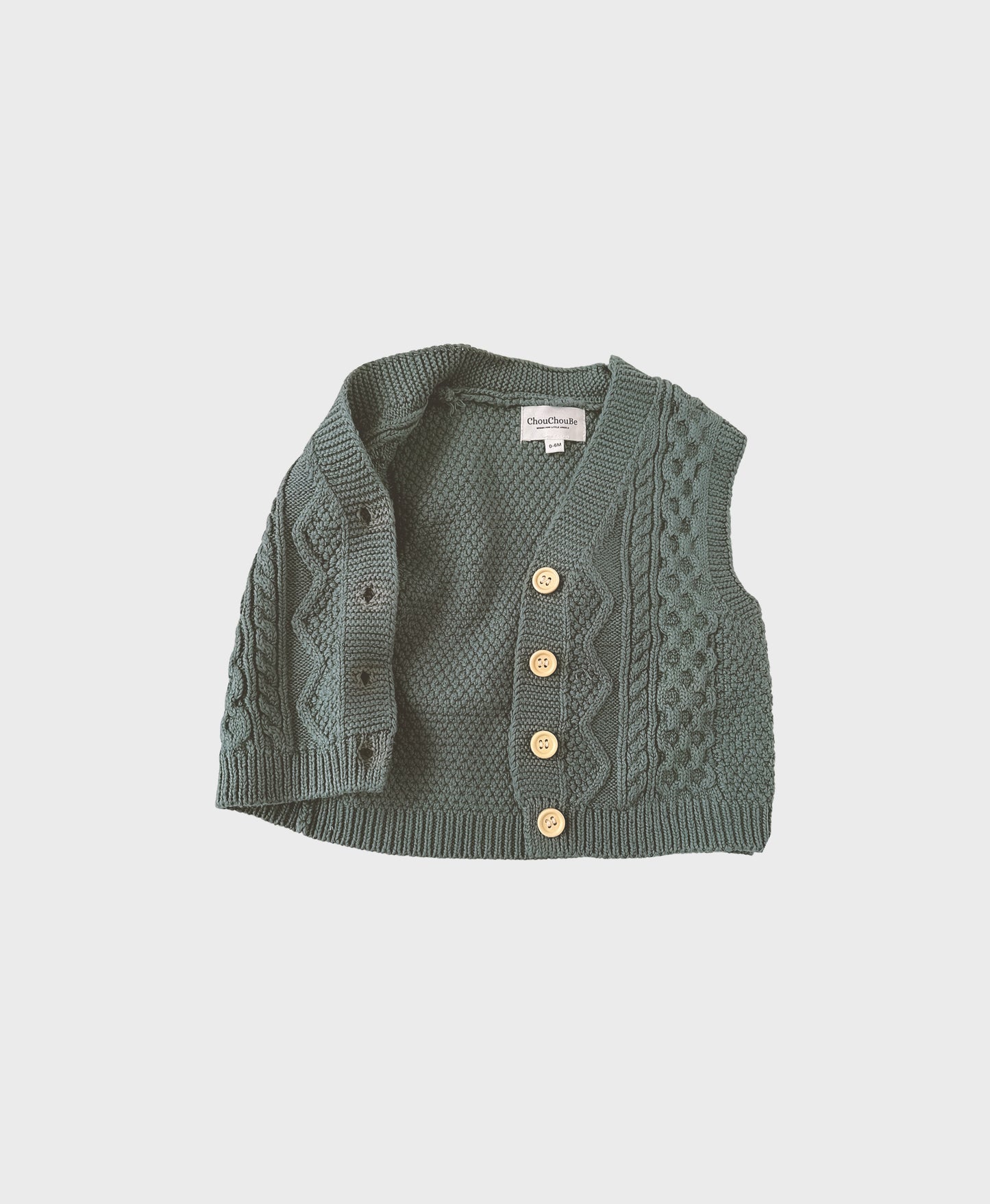 Teal color Creme baby cotton sweater vest with front buttons for baby boy boutique clothing