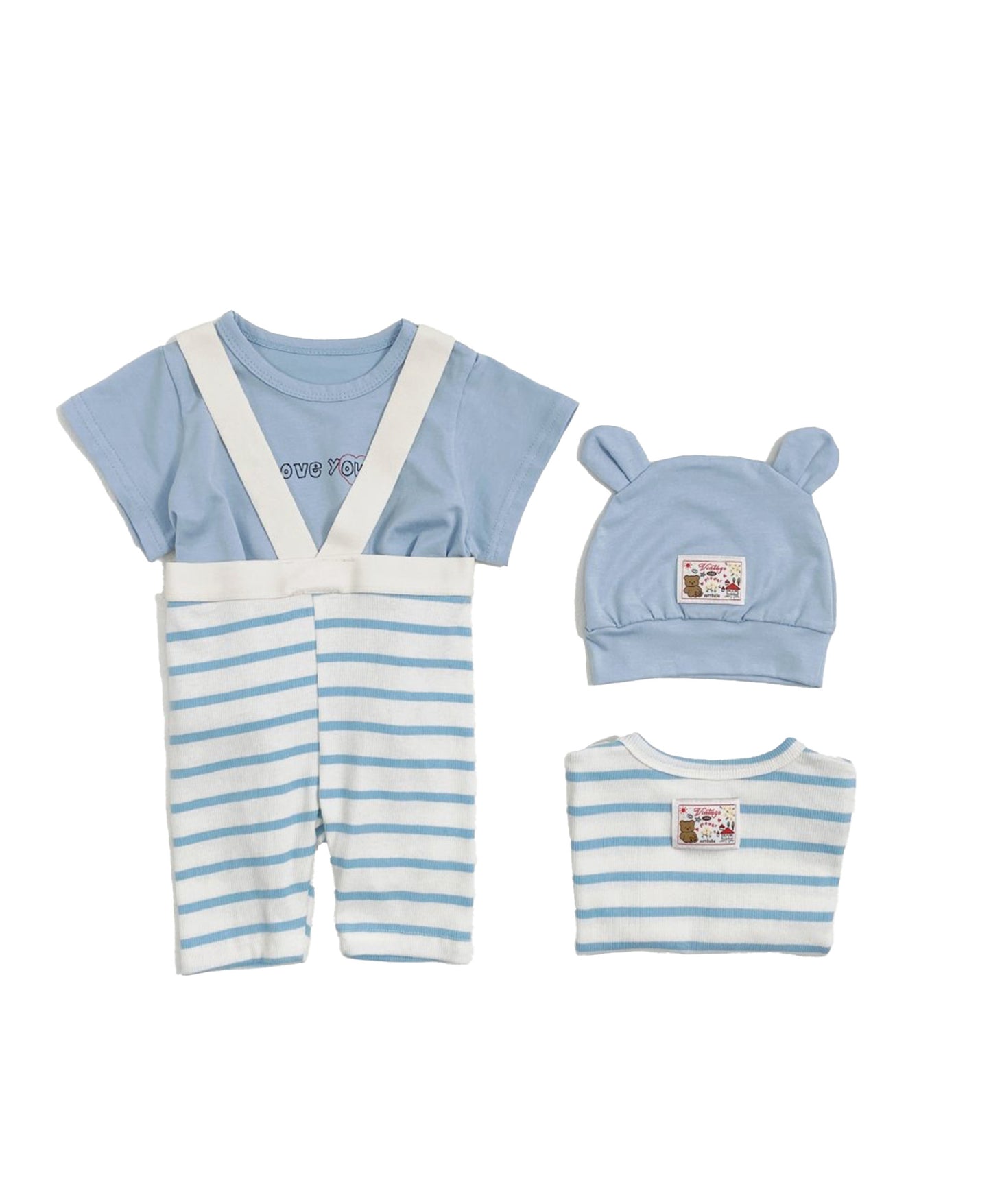 Boys boutique clothing set with hat in light blue color