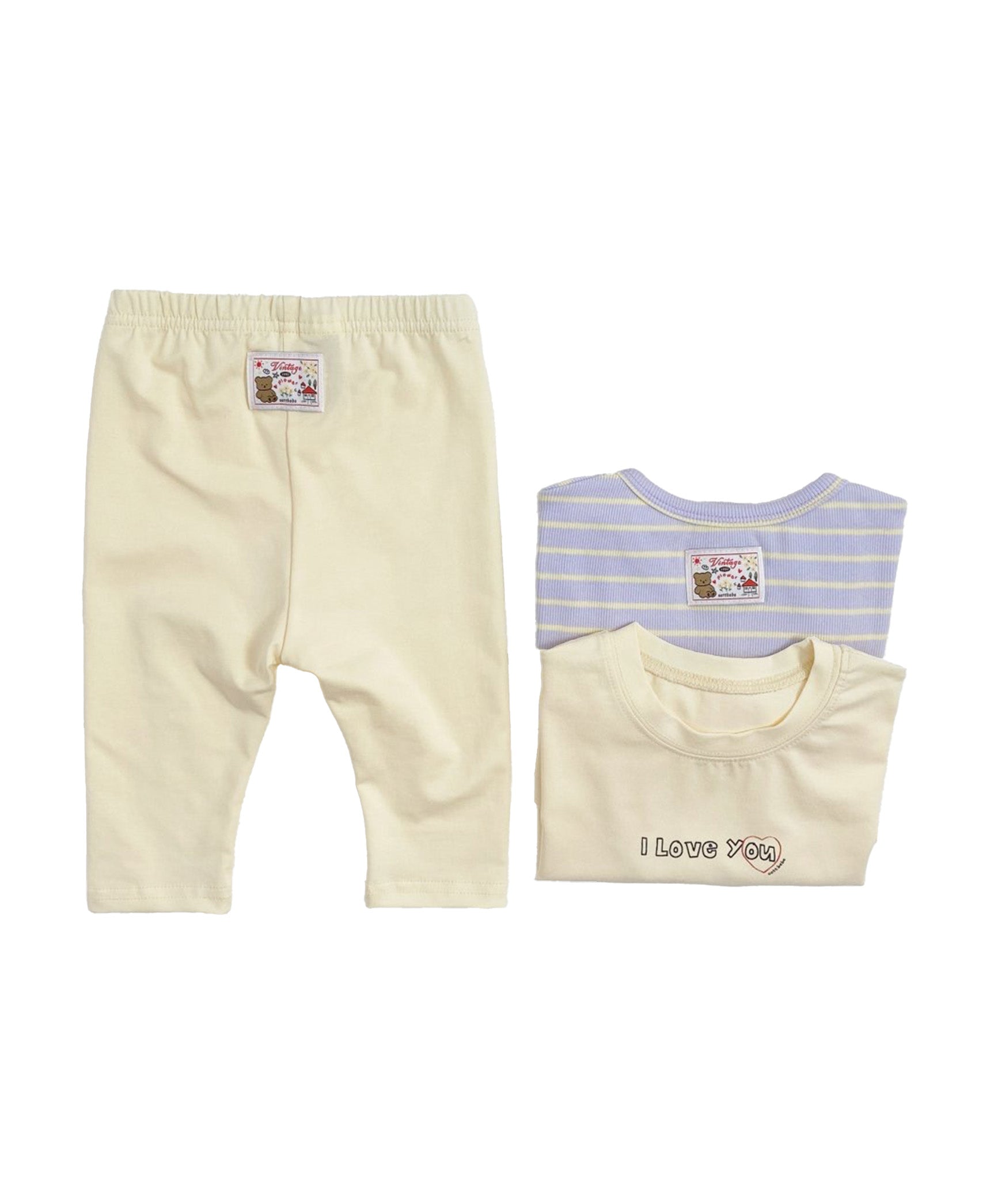 Cute toddler boy clothes with two tshirts in purple and yellow