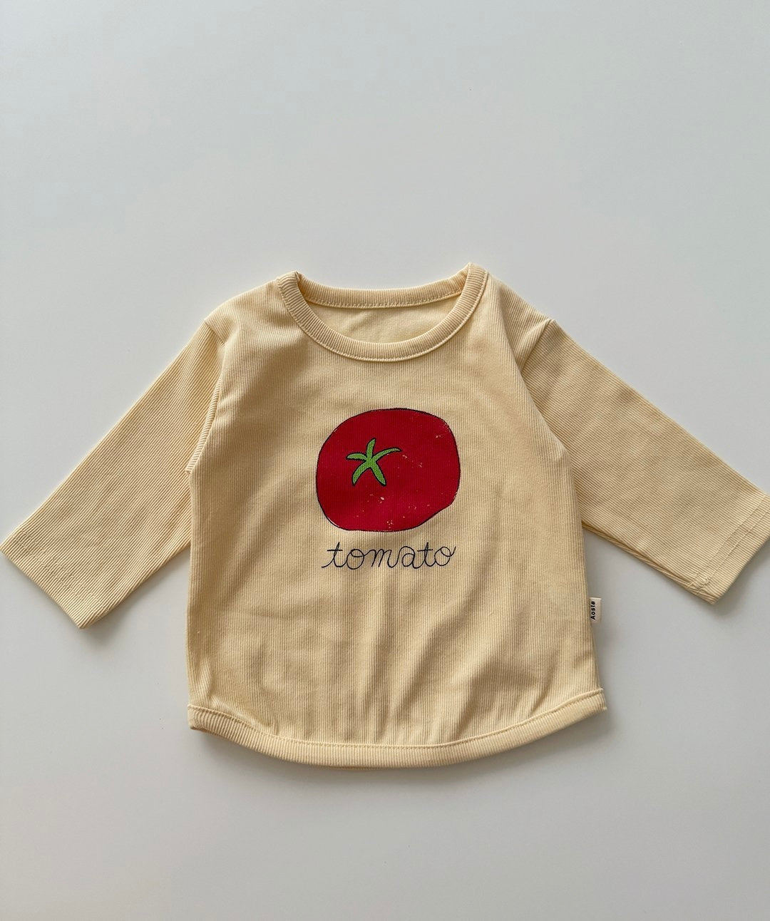 Beige long-sleeve shirt with a tomato graphic toddler's shirt