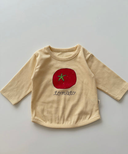 Beige long-sleeve shirt with a tomato graphic toddler's shirt