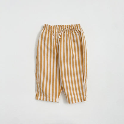 Yellow Striped toddler's pants with a button detail