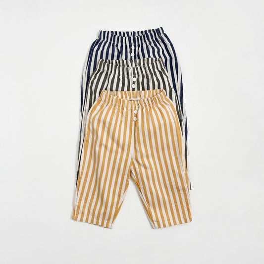Striped toddler's pants with a button detail