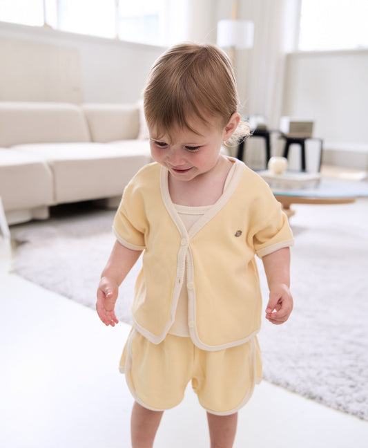 Korean baby clothes set with waffle texture cardigan