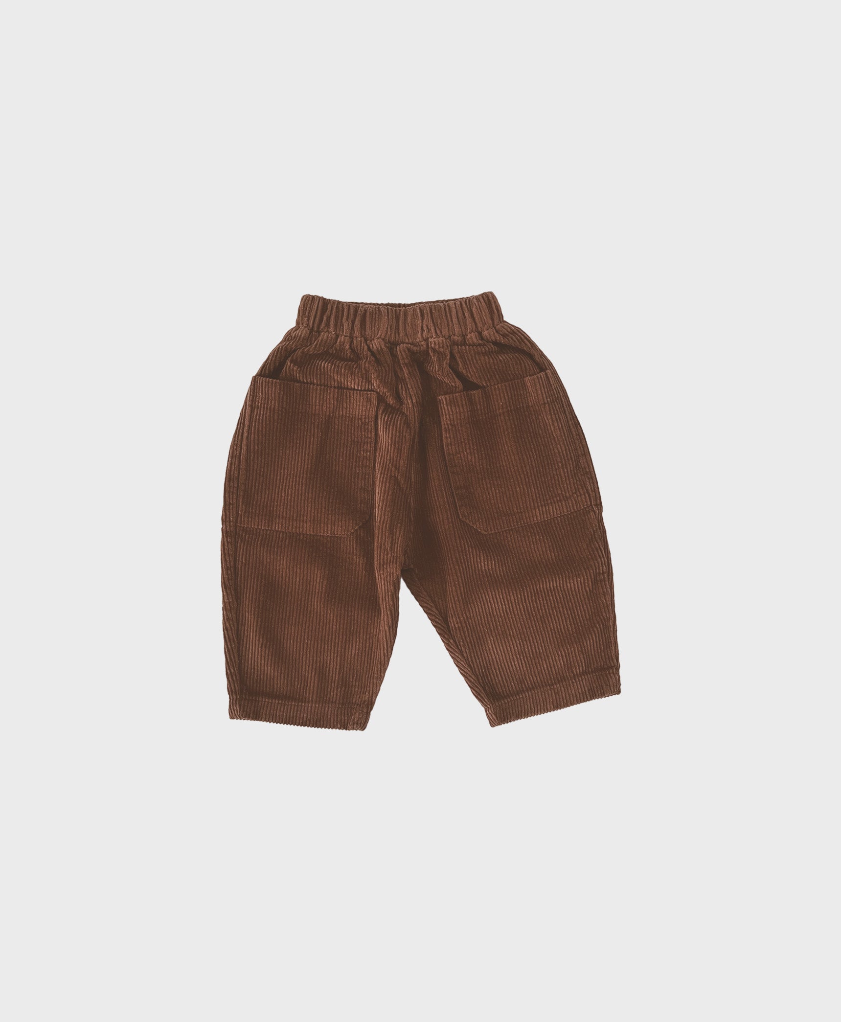 Brown baby corduroy pants featuring spacious front pockets for added convenience and style for baby boy dedication clothes