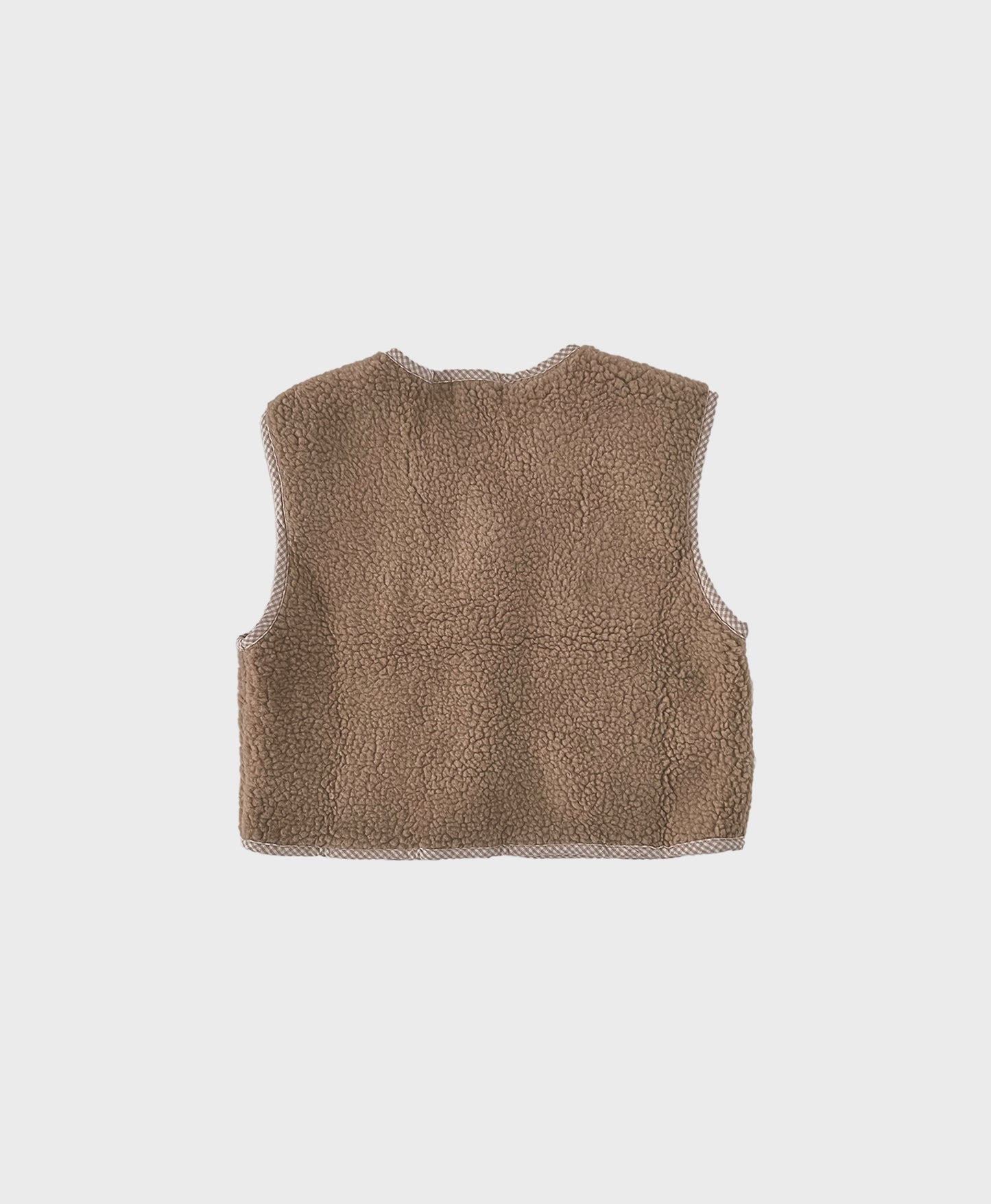 Brown cozy baby vest made of soft fleece, showcasing front pockets, perfect for baby boy dedication clothes and baby christening outfit boy