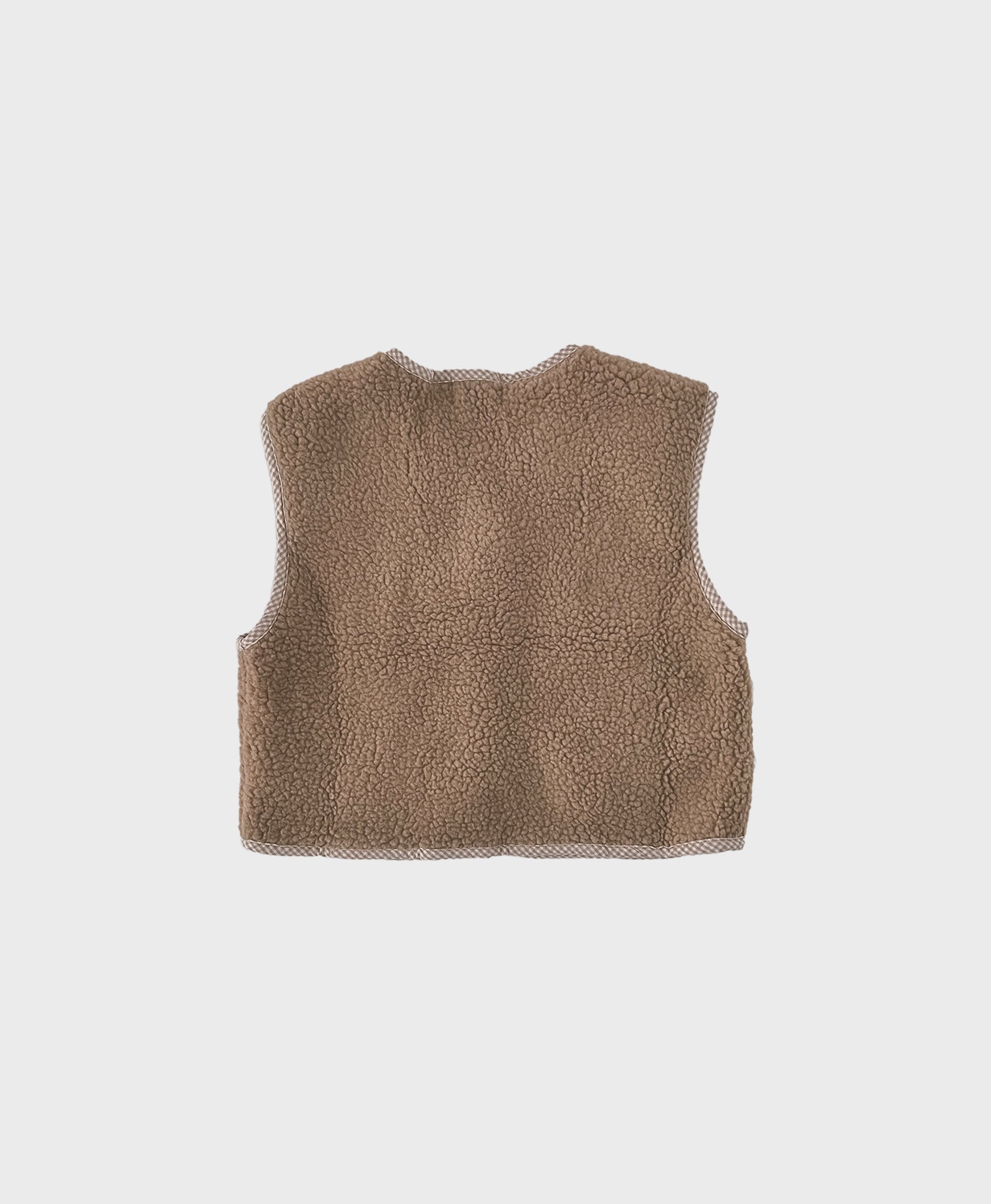 Brown cozy baby vest made of soft fleece, showcasing front pockets, perfect for baby boy dedication clothes and baby christening outfit boy