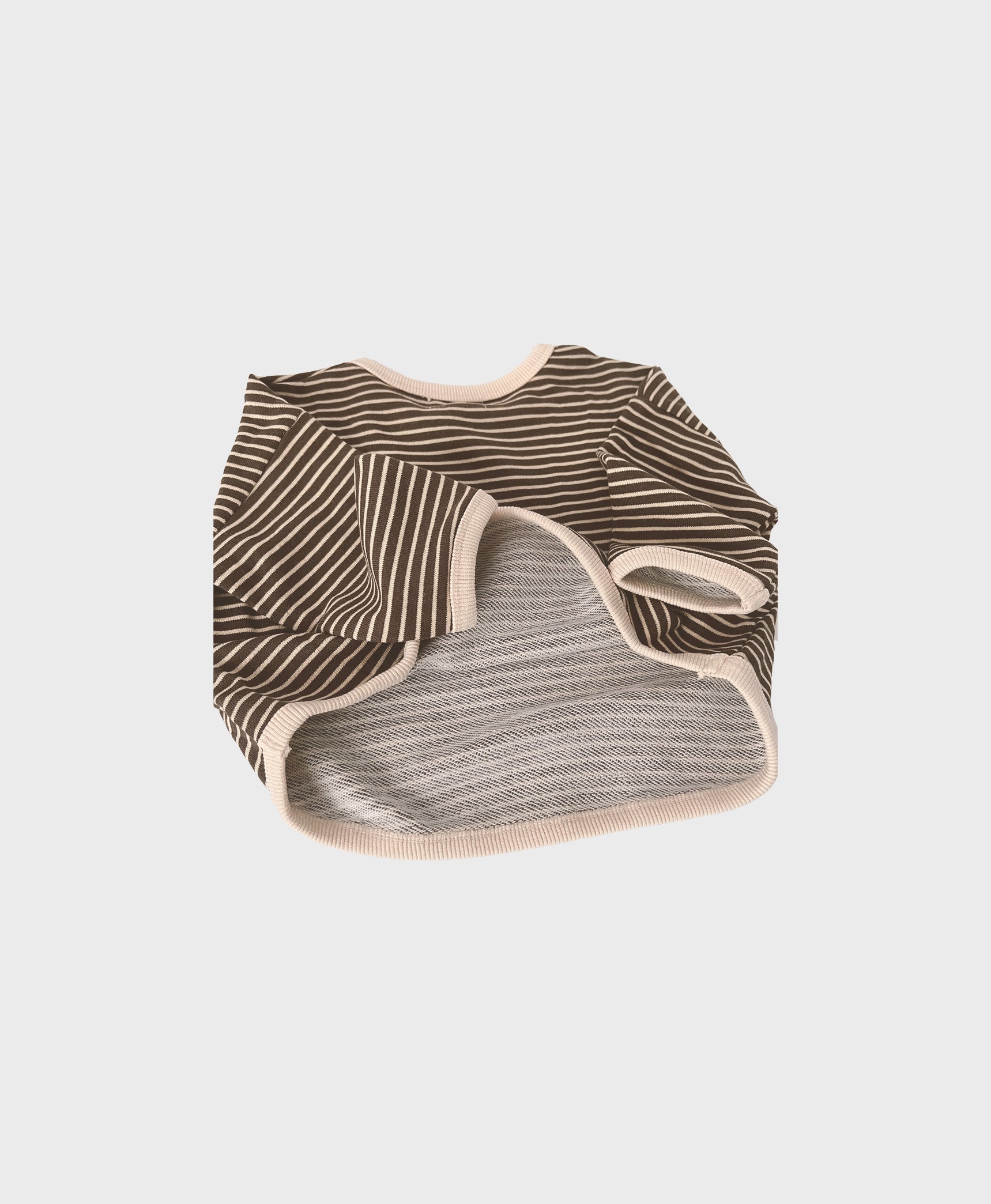 Brown loose-fitting baby sweatshirt with a delightful striped pattern, designed for baby christening outfit boy