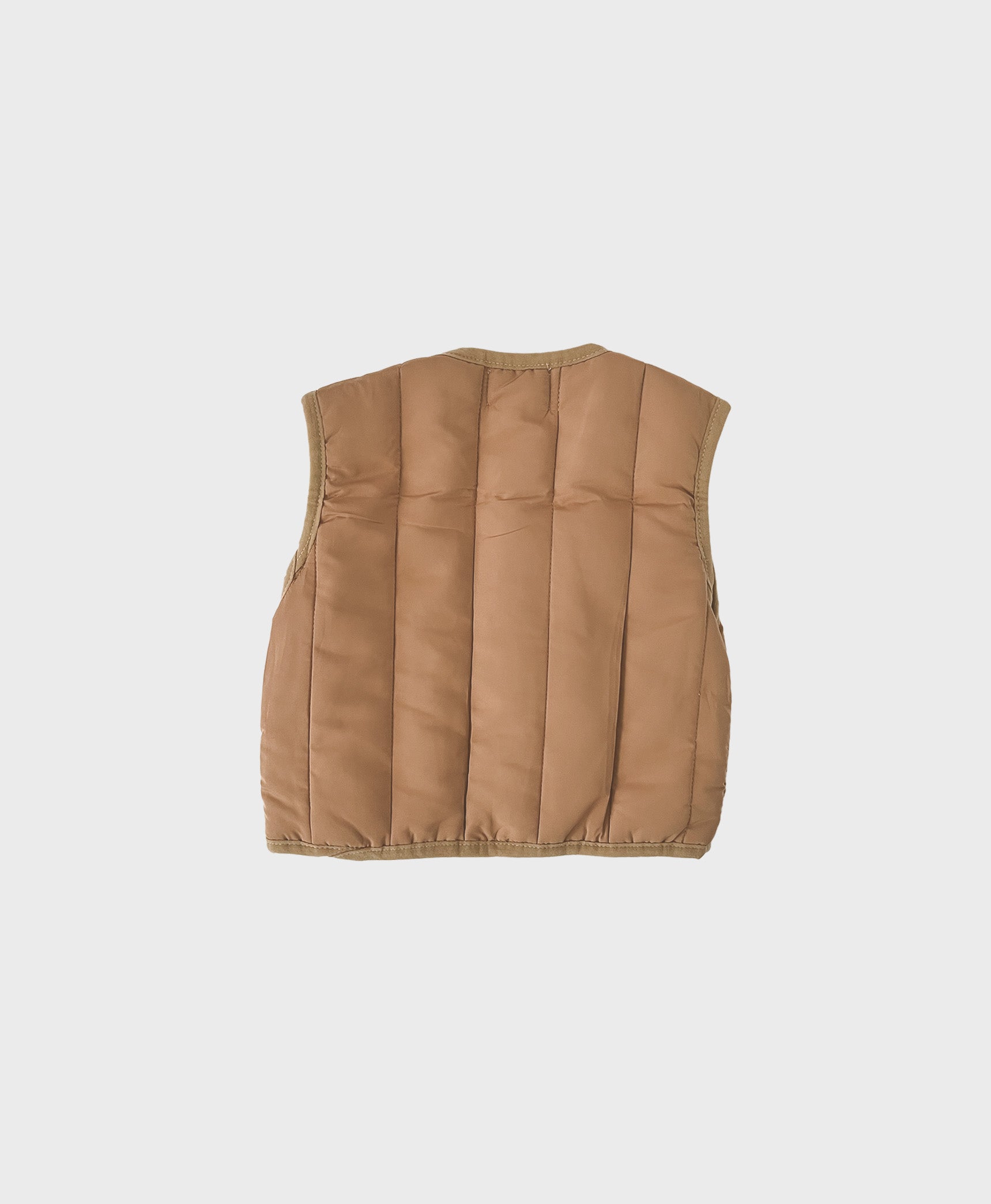 Brown baby windproof quilted puffer vest featuring front pockets for trendy baby clothes boy