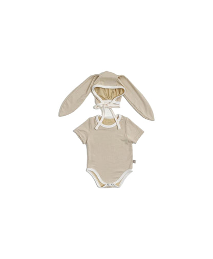 Best baby onesies in soft cotton with hat - Beige colored