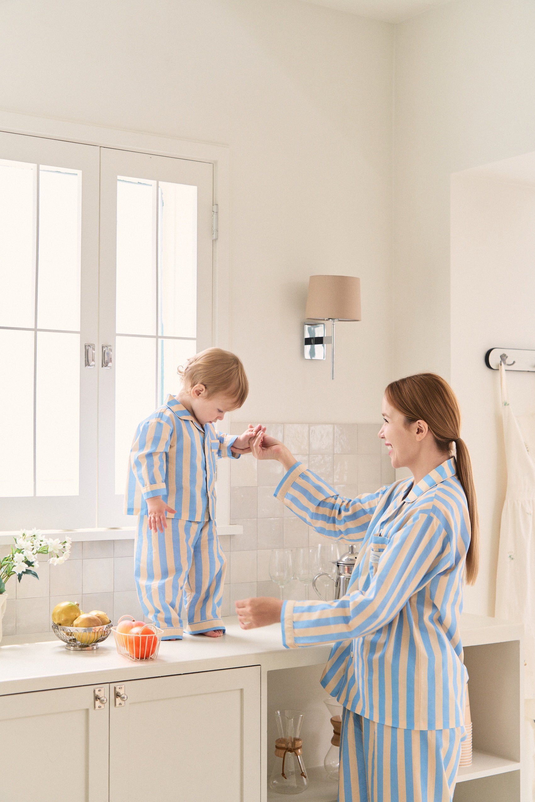 Soft knit mom and son matching outfits in pajama style, designed for comfort and bonding moments