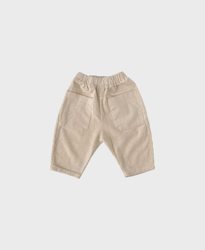 Creme baby corduroy pants featuring spacious front pockets for added convenience and style for baby boy dedication clothes