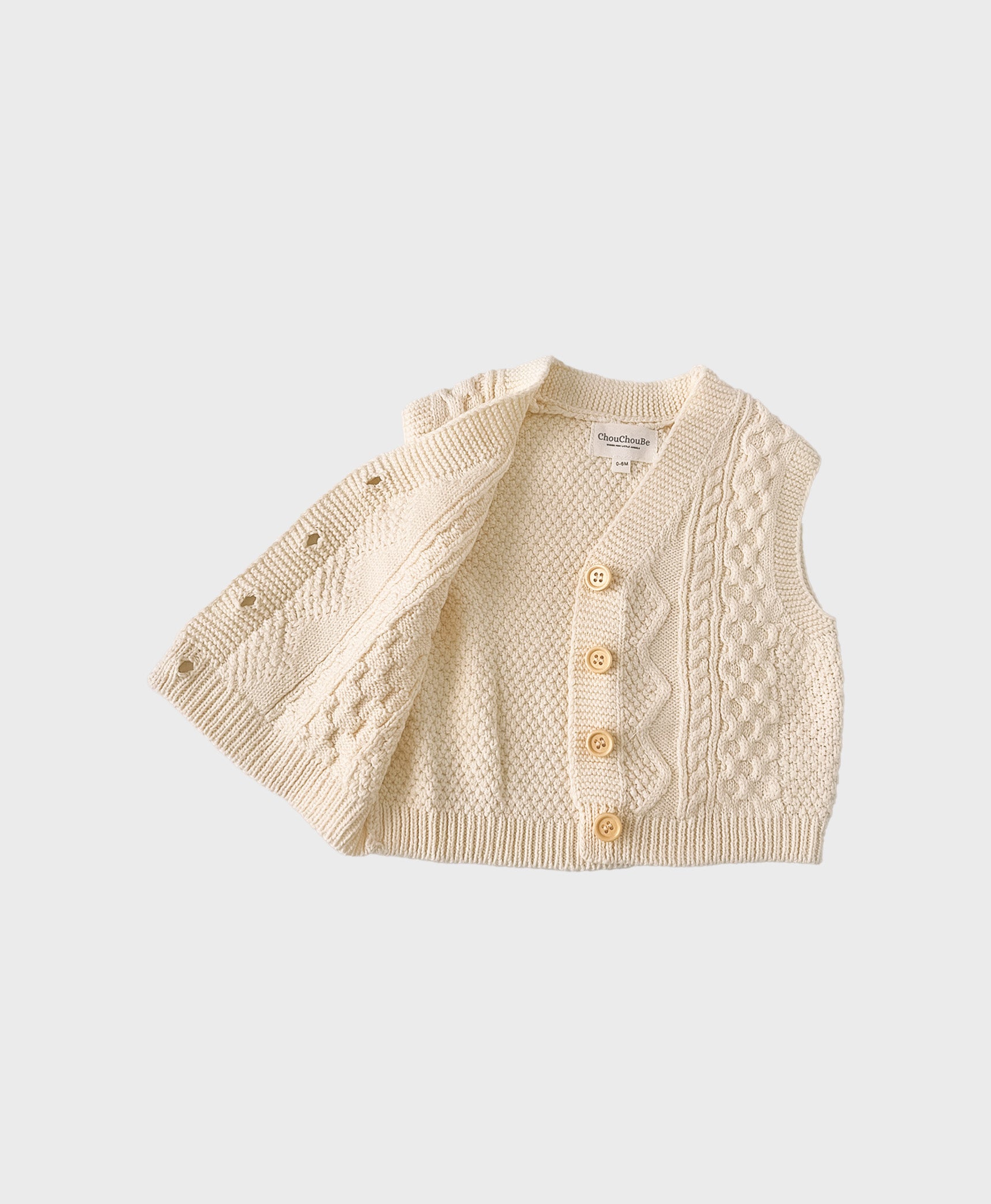 Creme baby cotton sweater vest with front buttons for baby boy boutique clothing