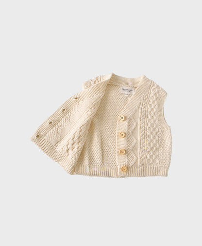 Creme baby cotton sweater vest with front buttons for baby boy boutique clothing