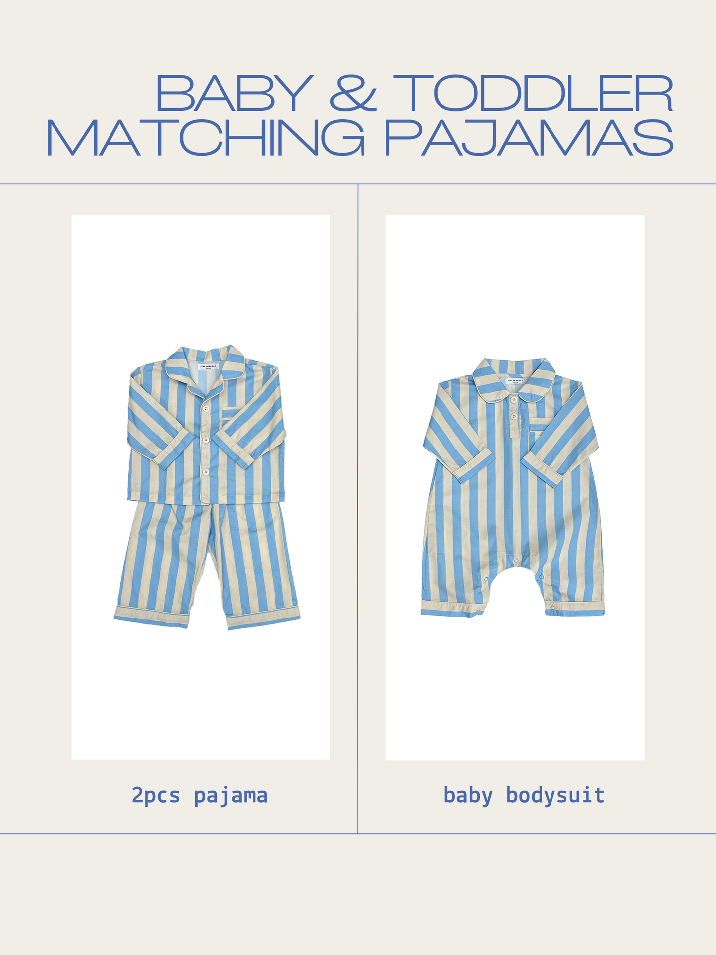 Baby and toddler matching pajamas set with two-piece pajama and baby bodysuit.
