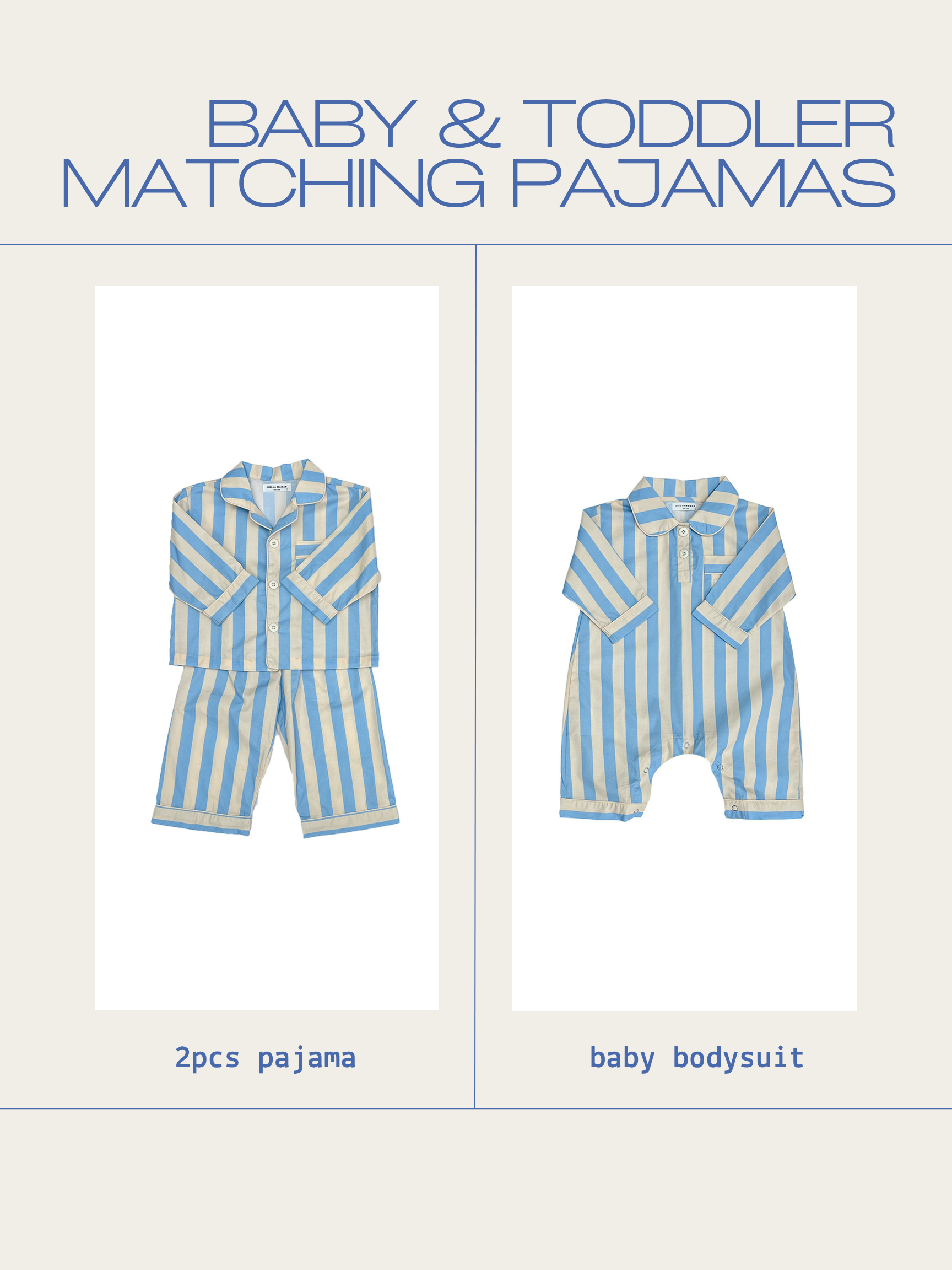 Baby and toddler matching pajamas set with two-piece pajama and baby bodysuit.