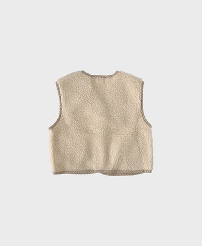 Beige cozy baby vest made of soft fleece, showcasing front pockets, perfect for baby boy dedication clothes and baby christening outfit boy
