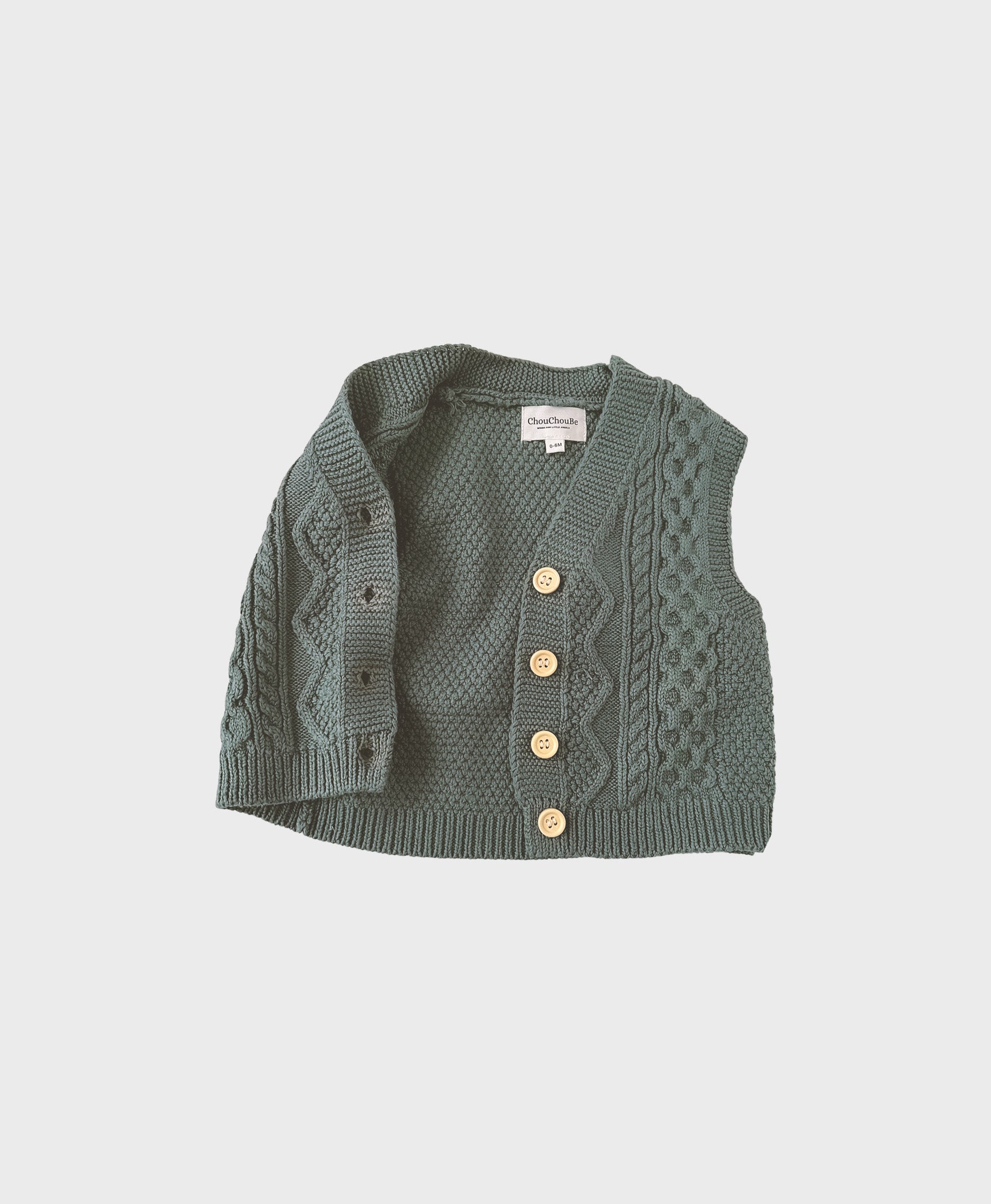 Teal color Creme baby cotton sweater vest with front buttons for baby boy boutique clothing