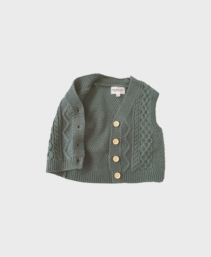 Teal color Creme baby cotton sweater vest with front buttons for baby boy boutique clothing