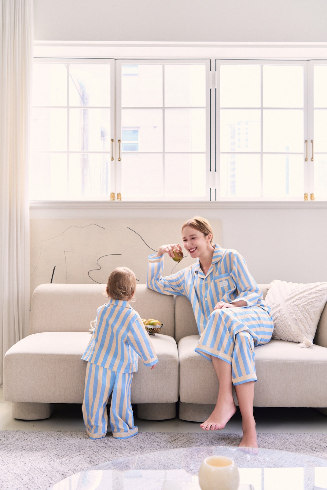 Soft and breathable pajama top and pants worn by mom, part of mommy and me pajamas outfit