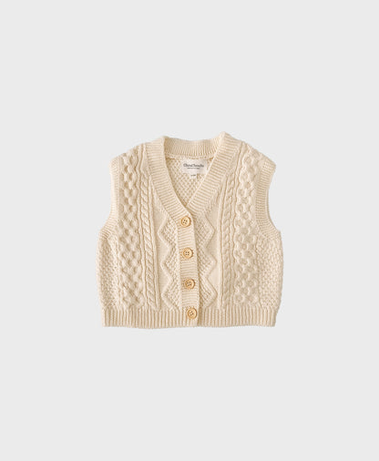 Creme baby cotton sweater vest with front buttons for trendy baby clothes boy