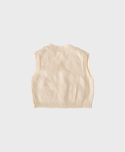 Creme baby cotton sweater vest with front buttons for baby christening outfit boy
